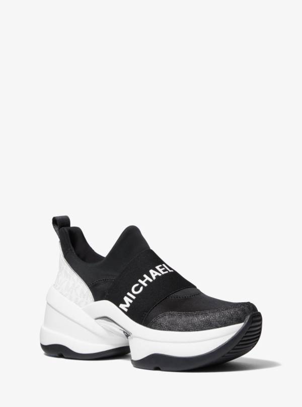 Damske Tenisky Michael Kors Olympia Logo Tape Scuba Slip-On Čierne - Topanky Michael Kors Akcia | DXMNB-5486
